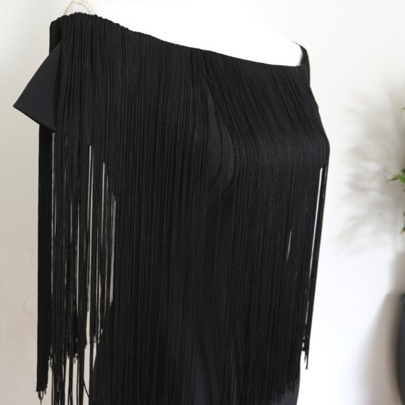 ✰ Black Fringed Zara Mini Dress - Off the Shoulder with Festival-Ready Style ✰ - Picture 9 of 15